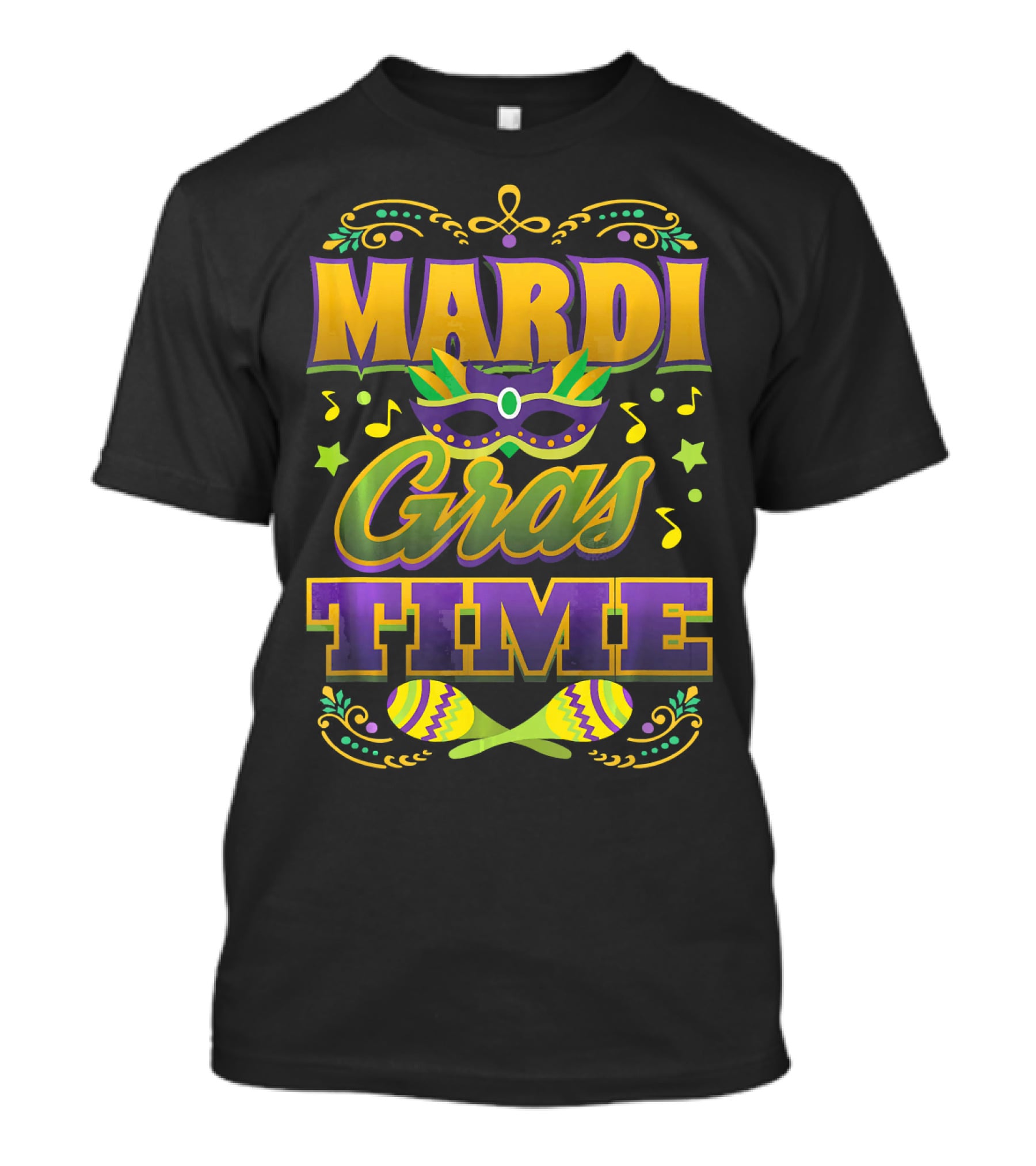 Mardi Gras Time Mask Music Notes Maracas T-Shirt
