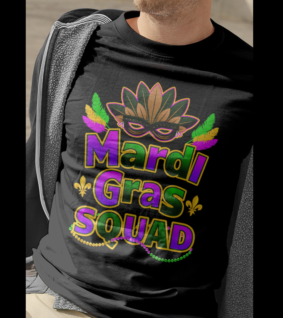 Mardi Gras Squad New Orleans Mask Beads Fleur-de-Lis Festi T-Shirt