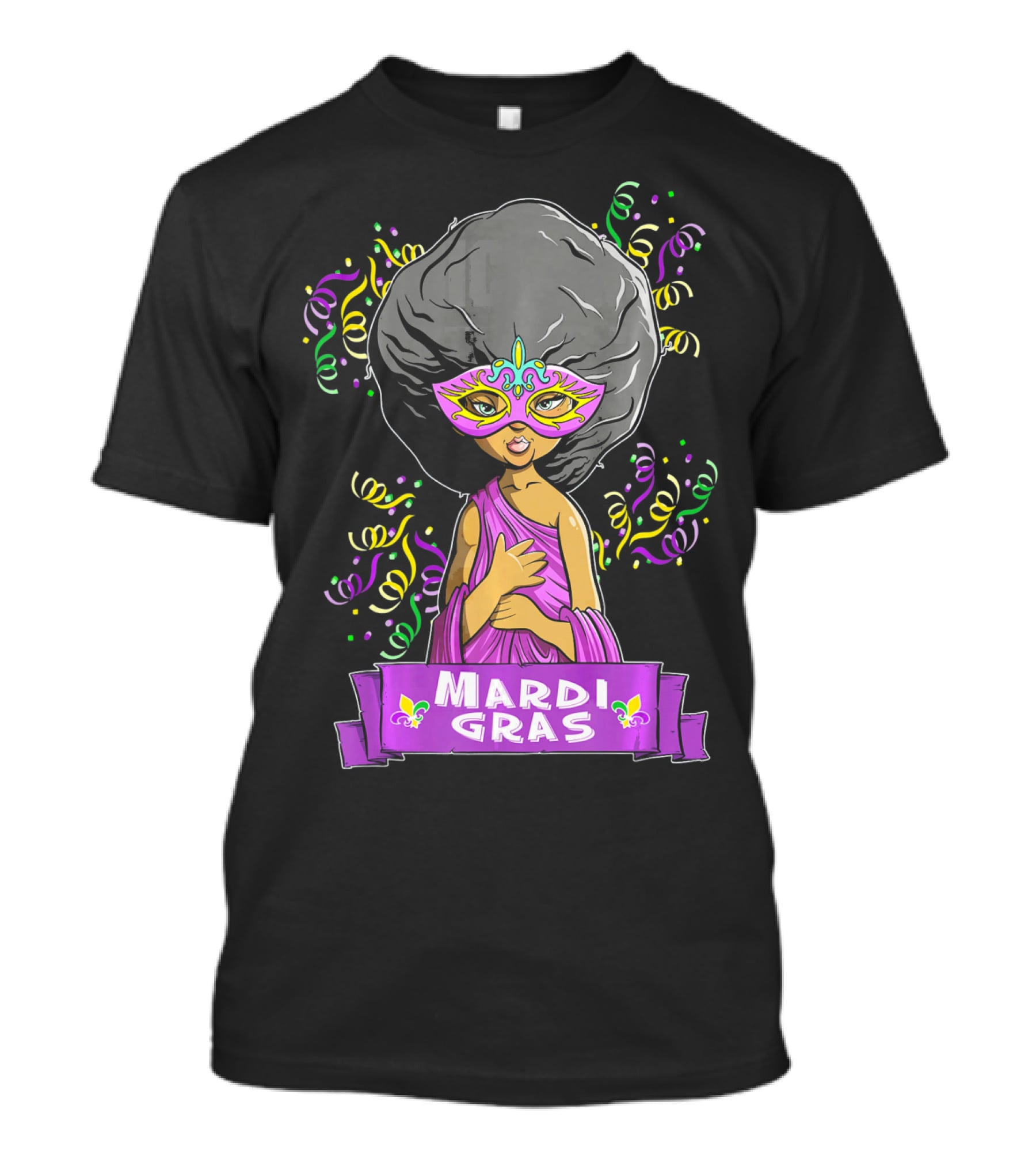 Mardi Gras Woman In Mask With Afro And Purple Dress T-Shirt