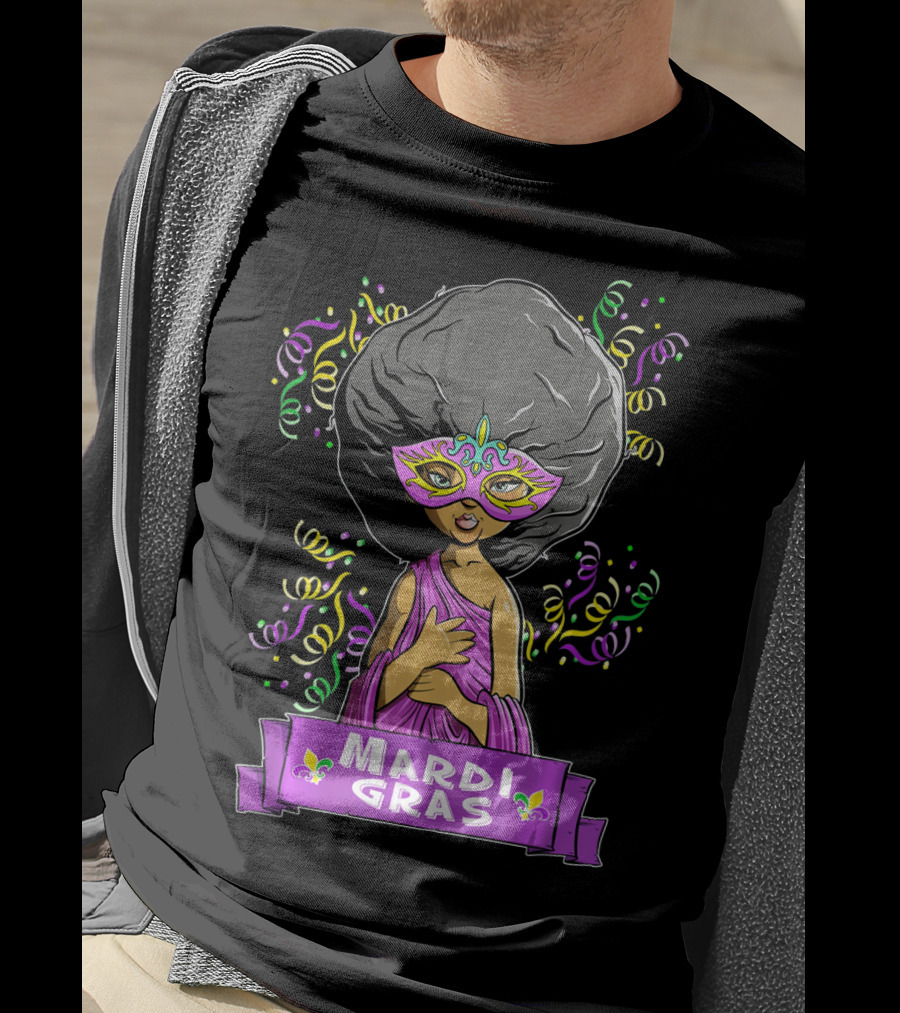 Mardi Gras Woman In Mask With Afro And Purple Dress T-Shirt