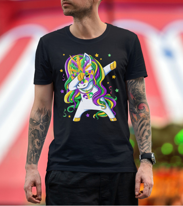 Premium T-Shirt: Dabbing Unicorn Mardi Gras Masquerade Beads Costume Carnival T-Shirt Dabbing Unicorn Mardi Gras Masquerade Beads Costume Carnival T-Shirt
