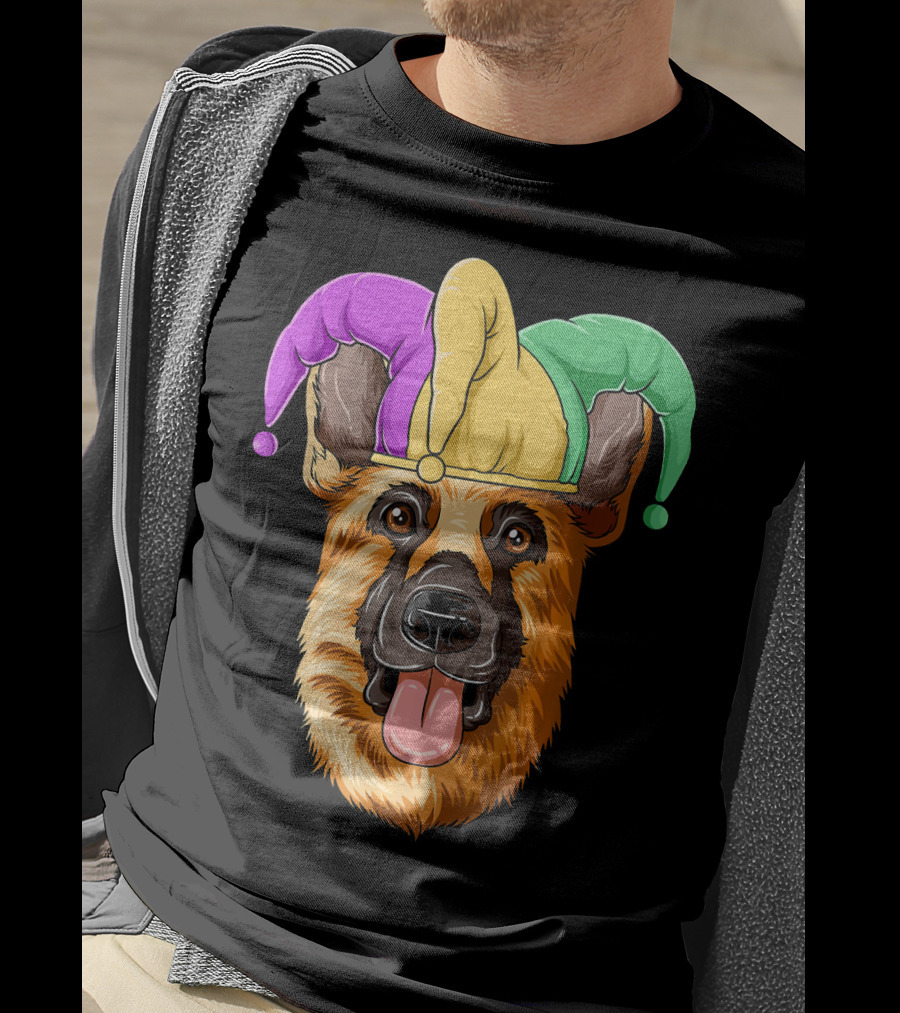 Mardi Gras German Shepherd Jester Hat Carnival T-Shirt