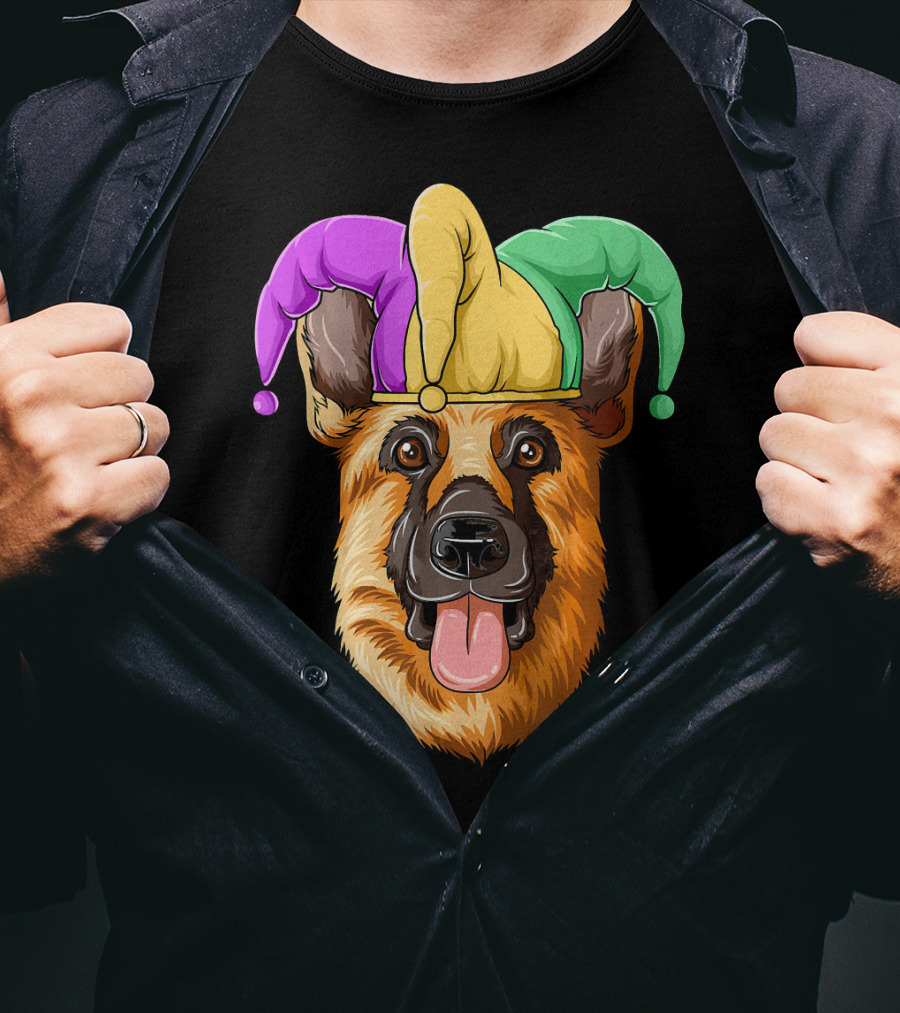 Mardi Gras German Shepherd Jester Hat Carnival T-Shirt