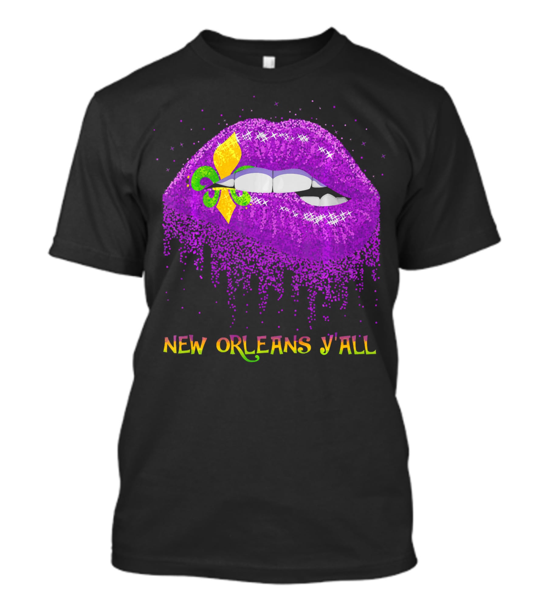 Fleur De Lys Purple Lips Biting New Orleans Y'all T-Shirt