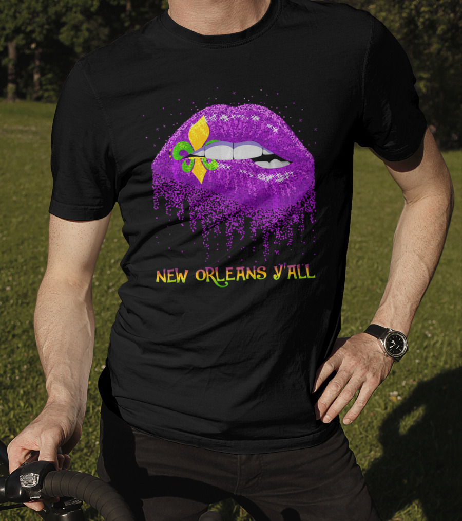 Fleur De Lys Purple Lips Biting New Orleans Y'all T-Shirt