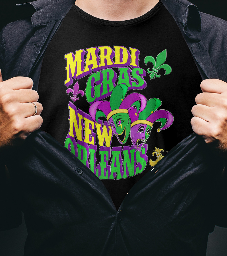 Mardi Gras Masks New Orleans Fleur-de-Lis Parade T-Shirt
