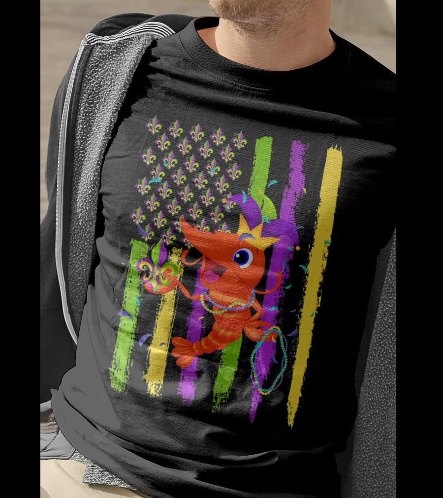 Carnival Crawfish American Mardi Gras Fleur-de-Lis Festive Colors T-Shirt