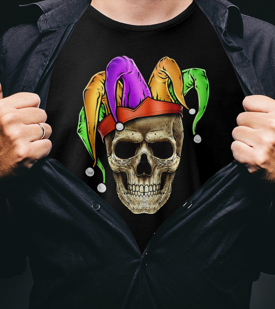 Skull Mardi Gras Jester Joker Carnival Hat T-Shirt