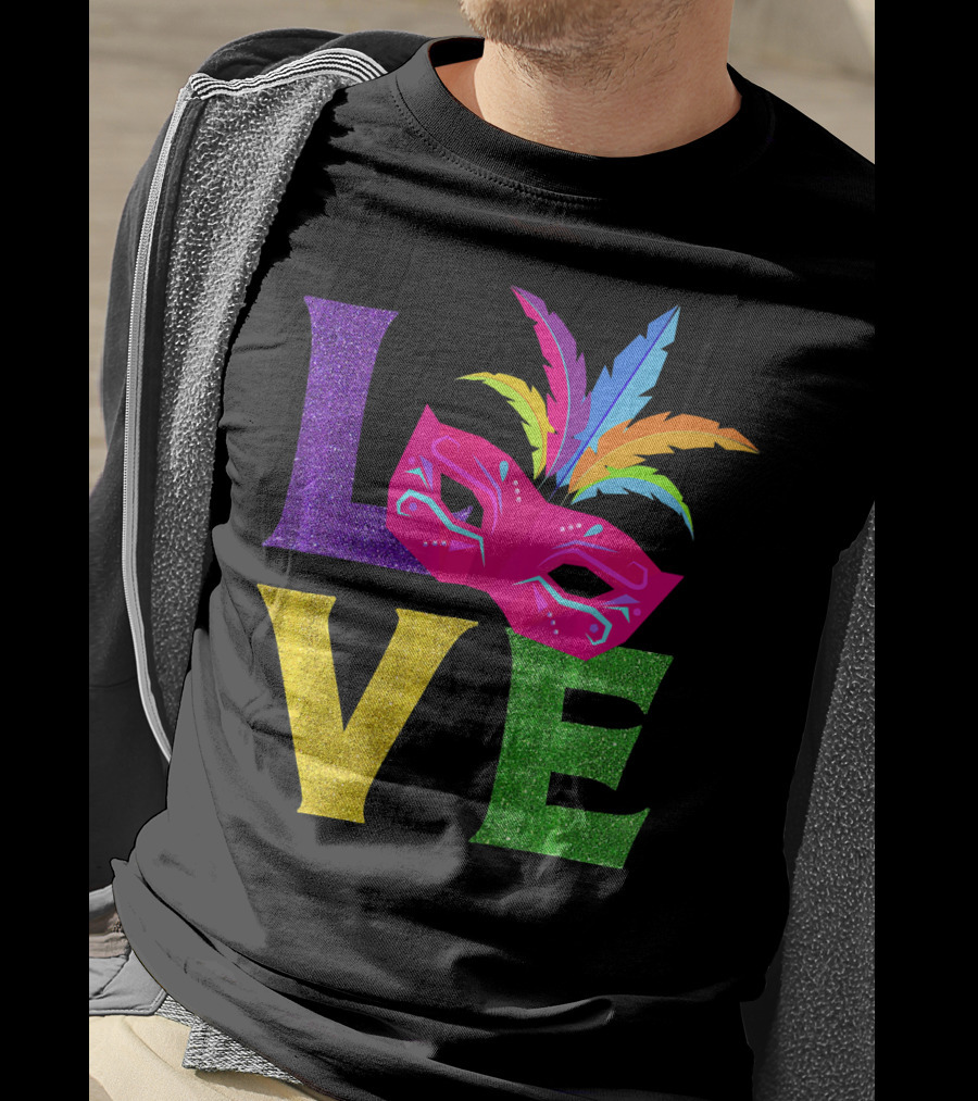 Love Colorful Carnival Feathered Mask Party T-Shirt