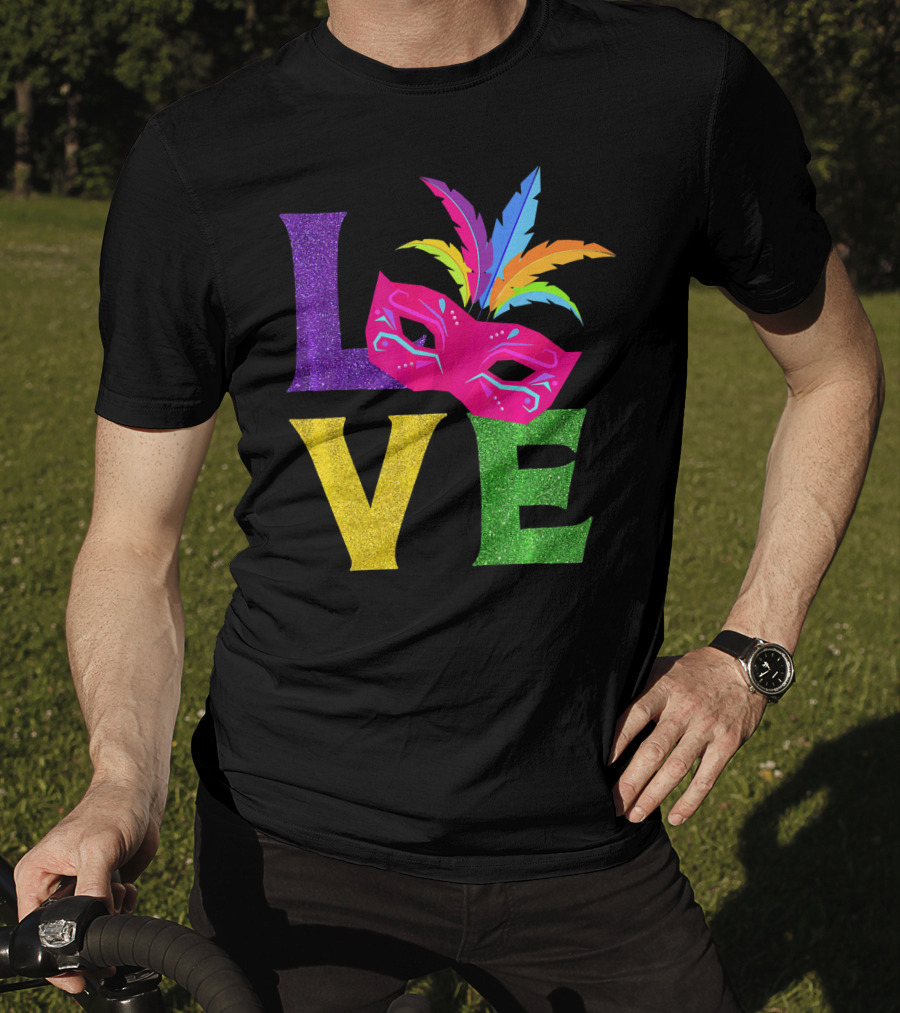 Love Colorful Carnival Feathered Mask Party T-Shirt