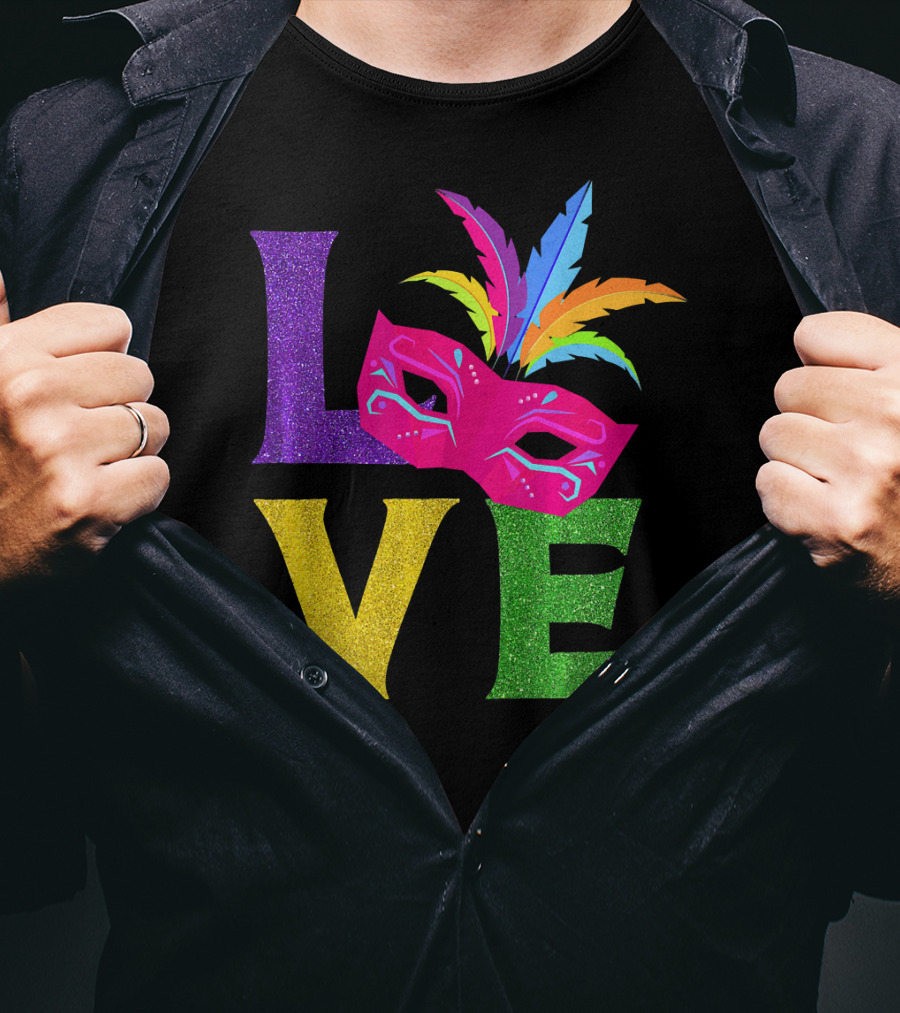 Love Colorful Carnival Feathered Mask Party T-Shirt