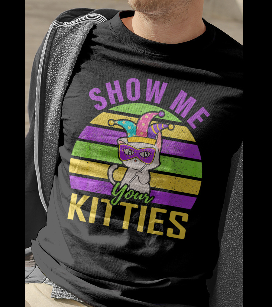Show Me Your Kitties Mardi Gras Cat Mask Hat T-Shirt