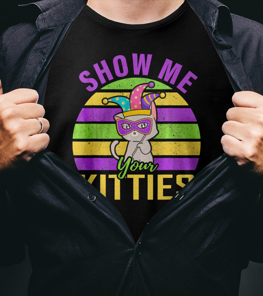 Show Me Your Kitties Mardi Gras Cat Mask Hat T-Shirt