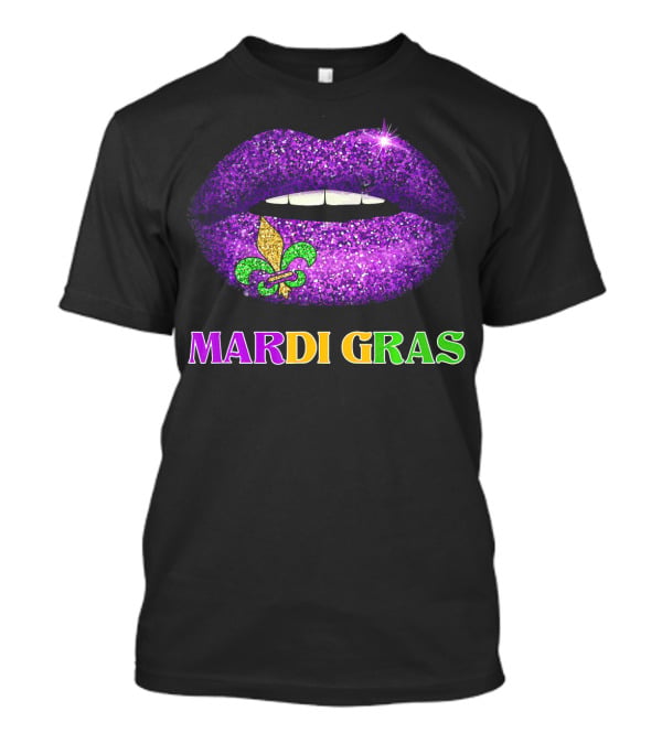 Mardi Gras Purple Lips Fleur-de-Lis Costume T-Shirt