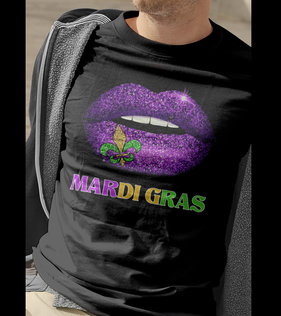 Mardi Gras Purple Lips Fleur-de-Lis Costume T-Shirt