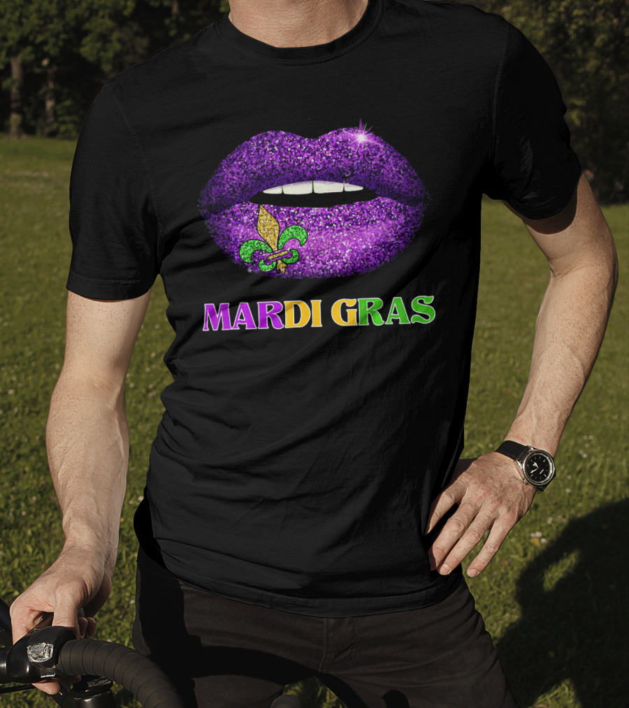 Mardi Gras Purple Lips Fleur-de-Lis Costume T-Shirt