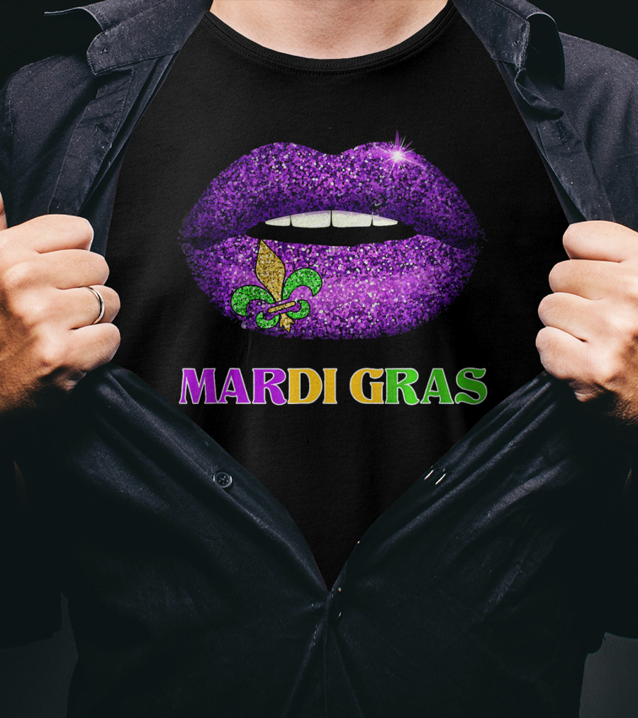 Mardi Gras Purple Lips Fleur-de-Lis Costume T-Shirt