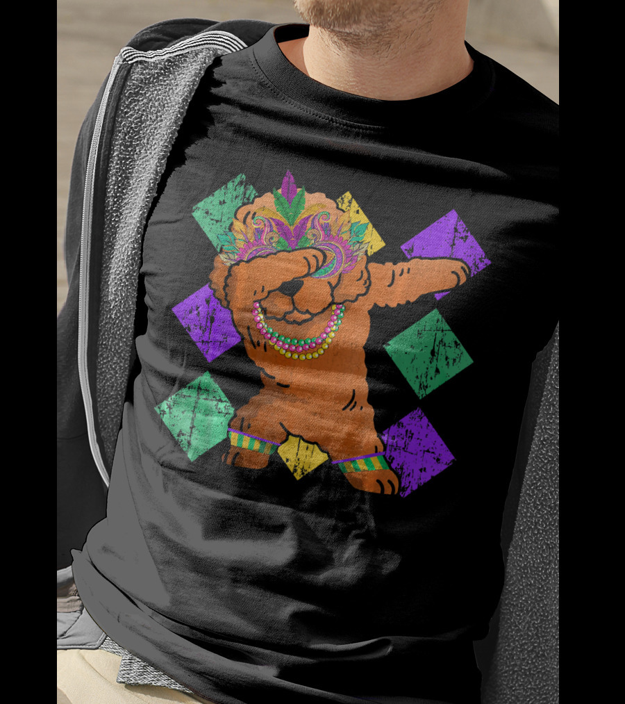 Poodle Dabbing With Colorful Mardi Gras Beads And Feather Mask T-Shirt