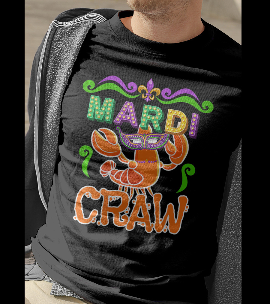 Mardi Gras Craw New Orleans Crab Mask Fleur-de-Lis T-Shirt