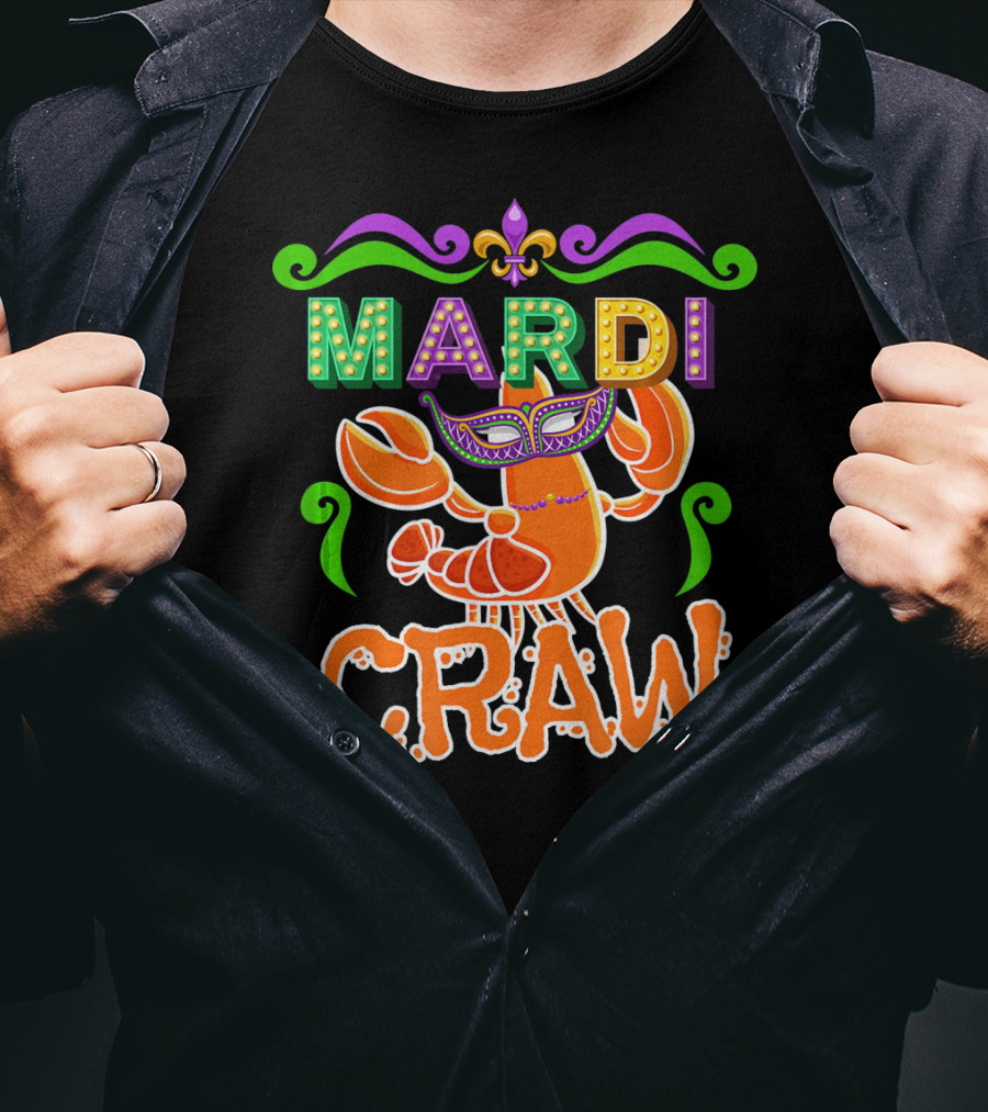 Mardi Gras Craw New Orleans Crab Mask Fleur-de-Lis T-Shirt