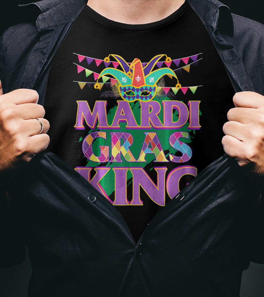 Mardi Gras King Jester Mask Banner Festival T-Shirt
