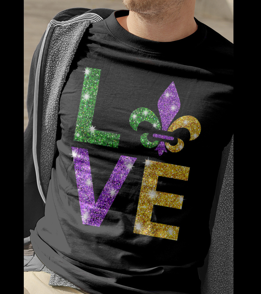 LOVE Mardi Gras Fleur-de-Lis Sparkling Colors T-Shirt