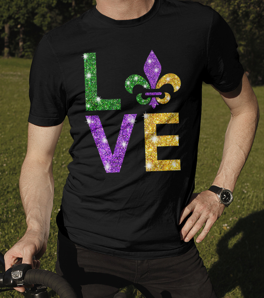 LOVE Mardi Gras Fleur-de-Lis Sparkling Colors T-Shirt