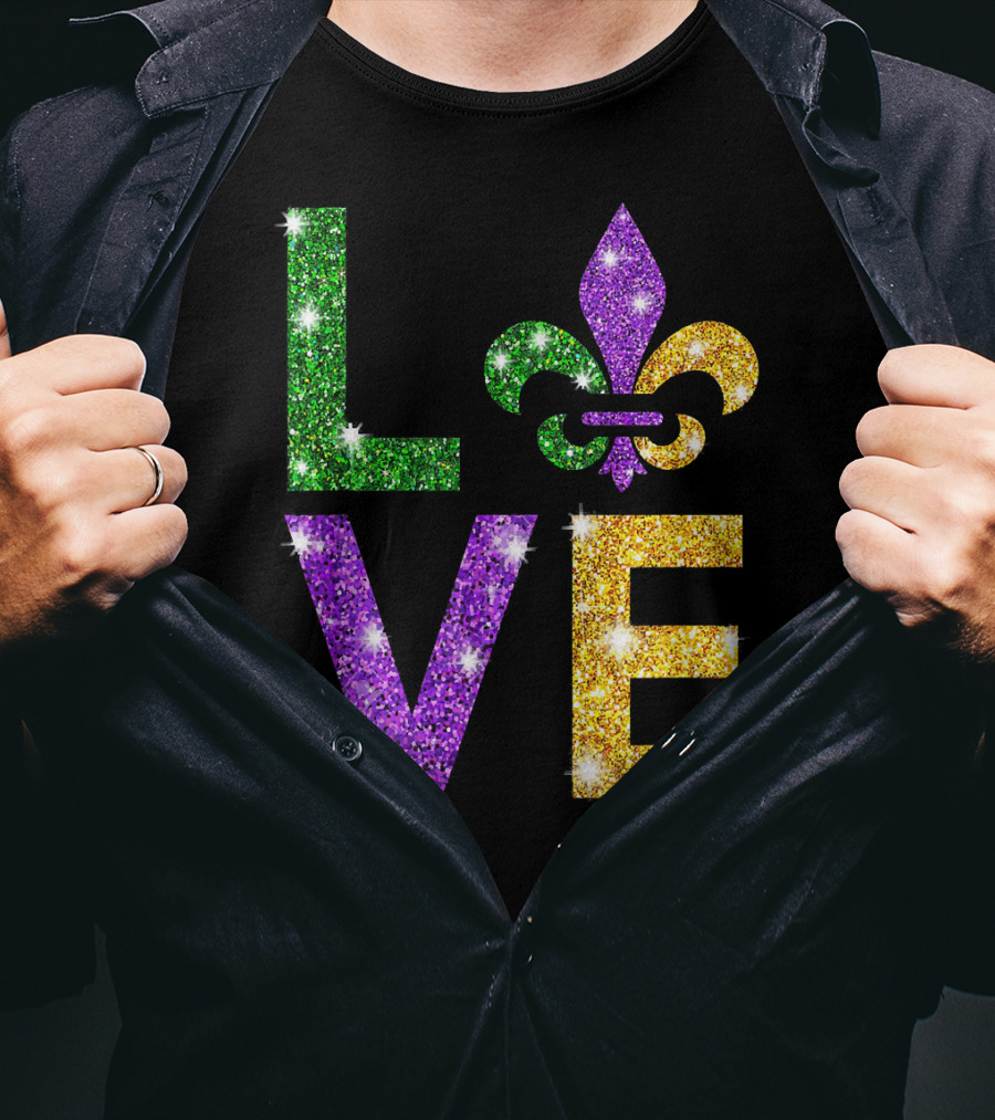 LOVE Mardi Gras Fleur-de-Lis Sparkling Colors T-Shirt