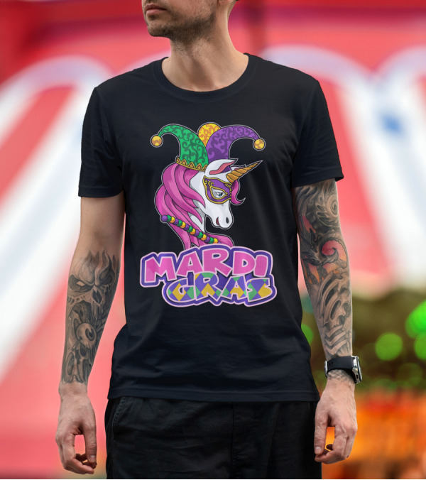 Premium T-Shirt: Mardi Gras Unicorn Jester Mask Carnival Lover T-Shirt Mardi Gras Unicorn Jester Mask Carnival Lover T-Shirt