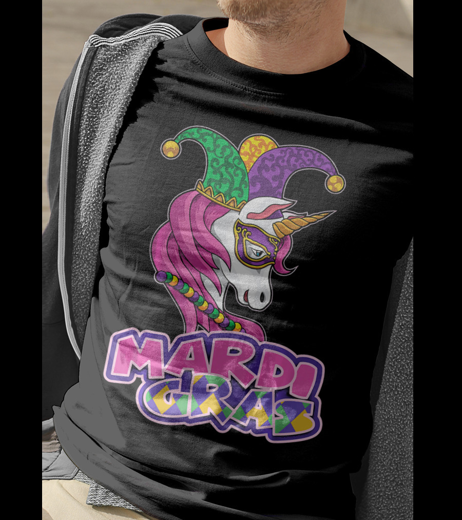 Mardi Gras Unicorn Jester Mask Carnival Lover T-Shirt