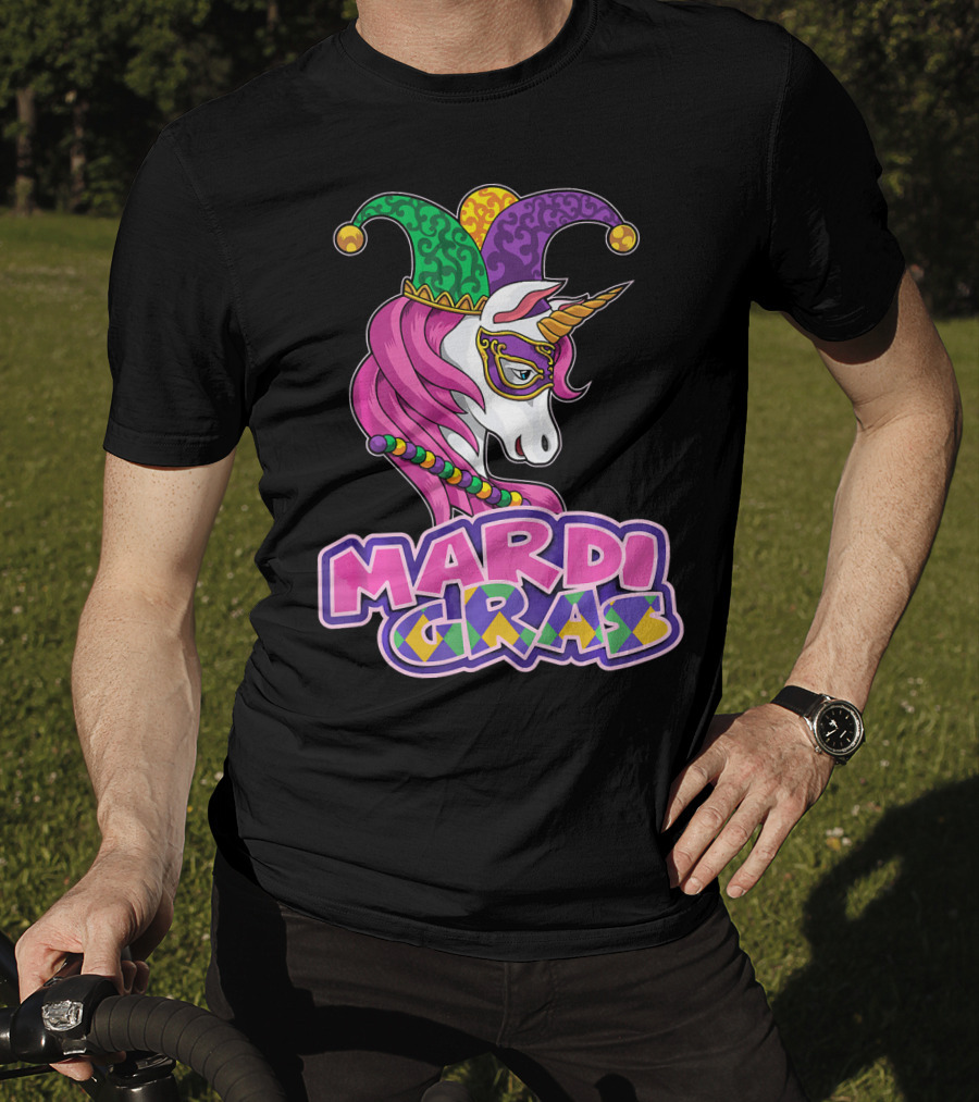 Mardi Gras Unicorn Jester Mask Carnival Lover T-Shirt