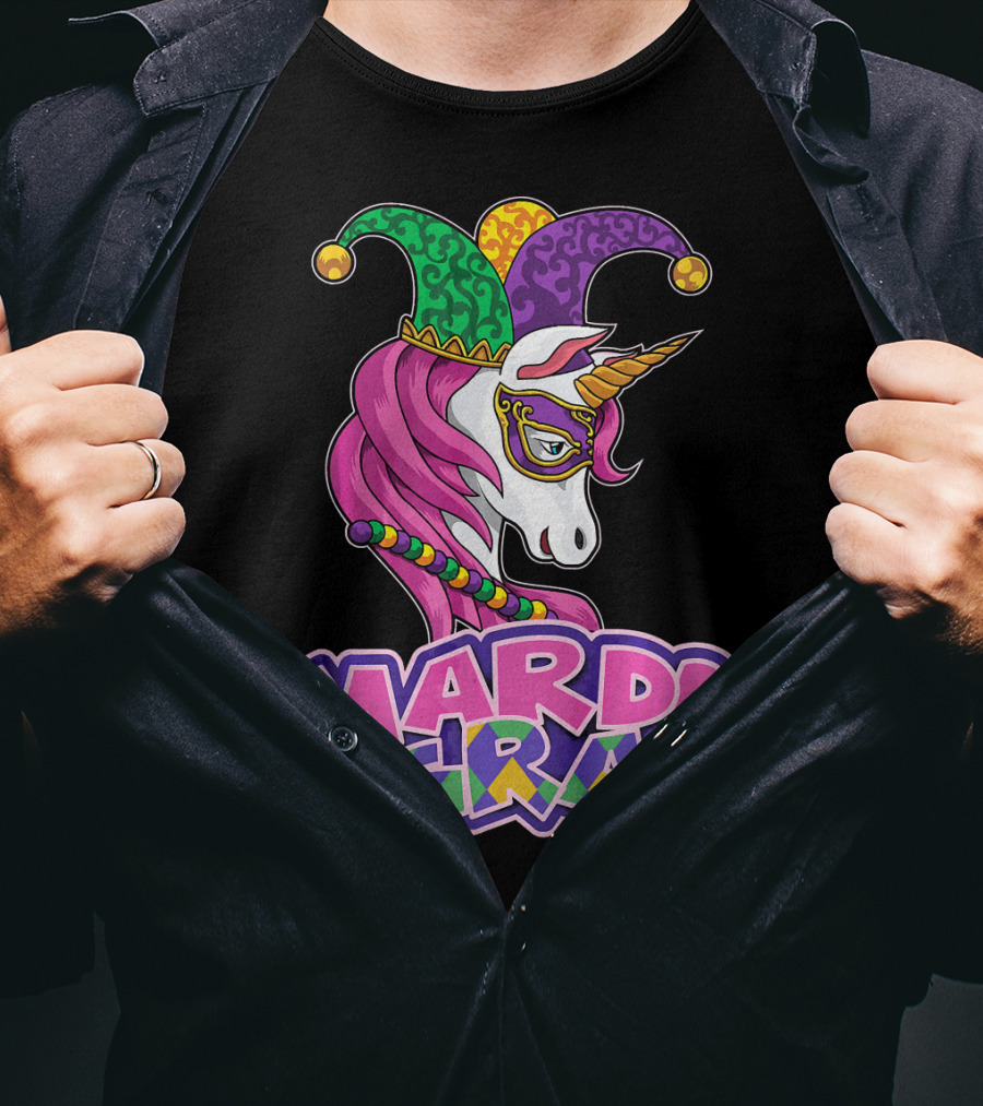 Mardi Gras Unicorn Jester Mask Carnival Lover T-Shirt