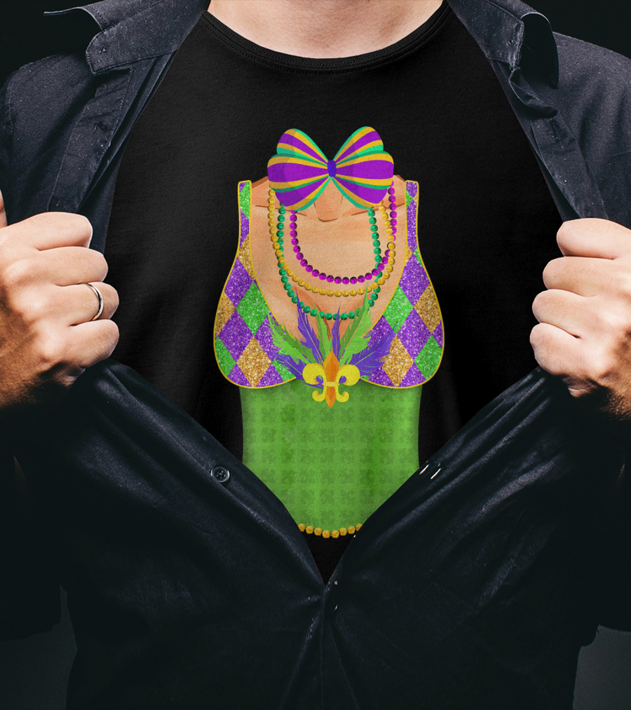 Colorful Mardi Gras Beads Tuxedo Costume With Harlequin T-Shirt