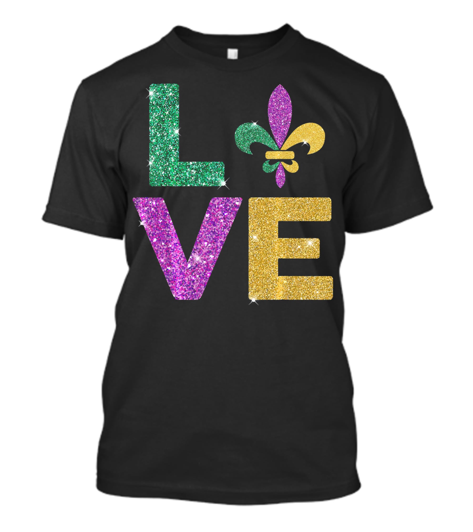 LOVE Mardi Gras Carnival Fleur-de-Lis Glitter T-Shirt