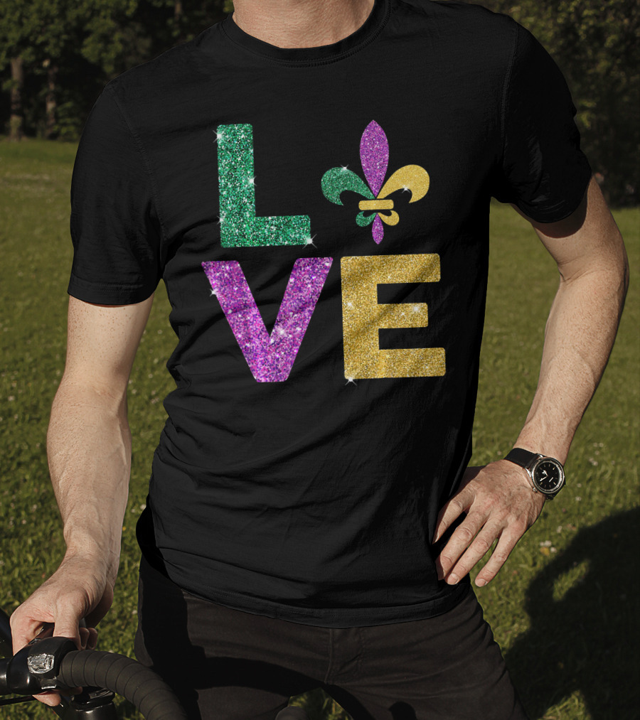 LOVE Mardi Gras Carnival Fleur-de-Lis Glitter T-Shirt