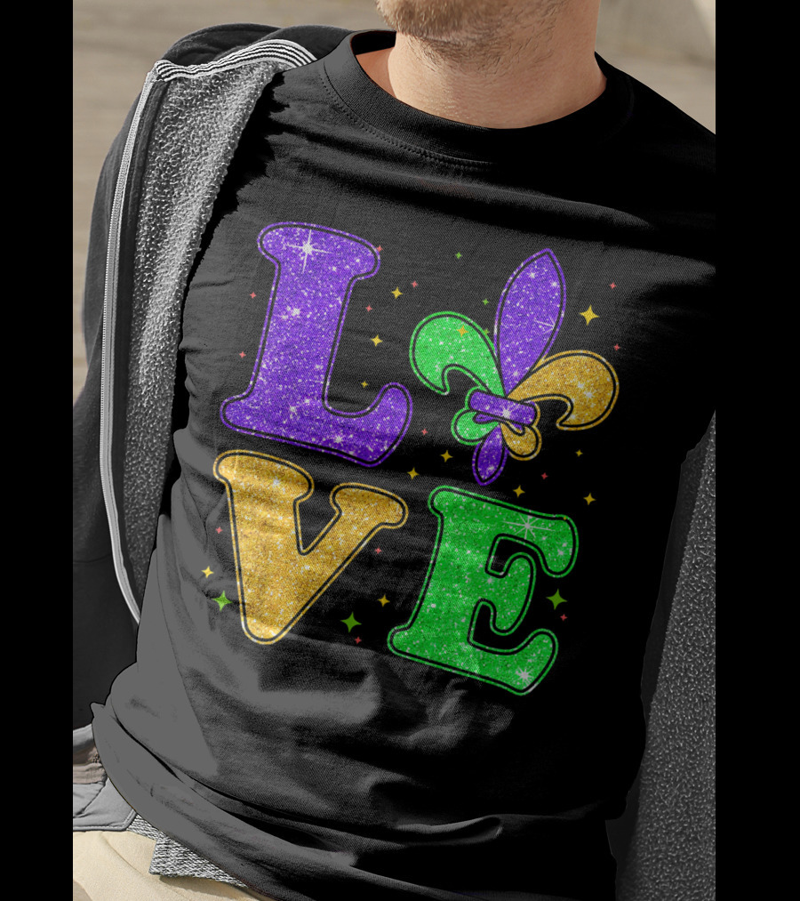 Love Mardi Gras Fleur De Lis Glitter T-Shirt
