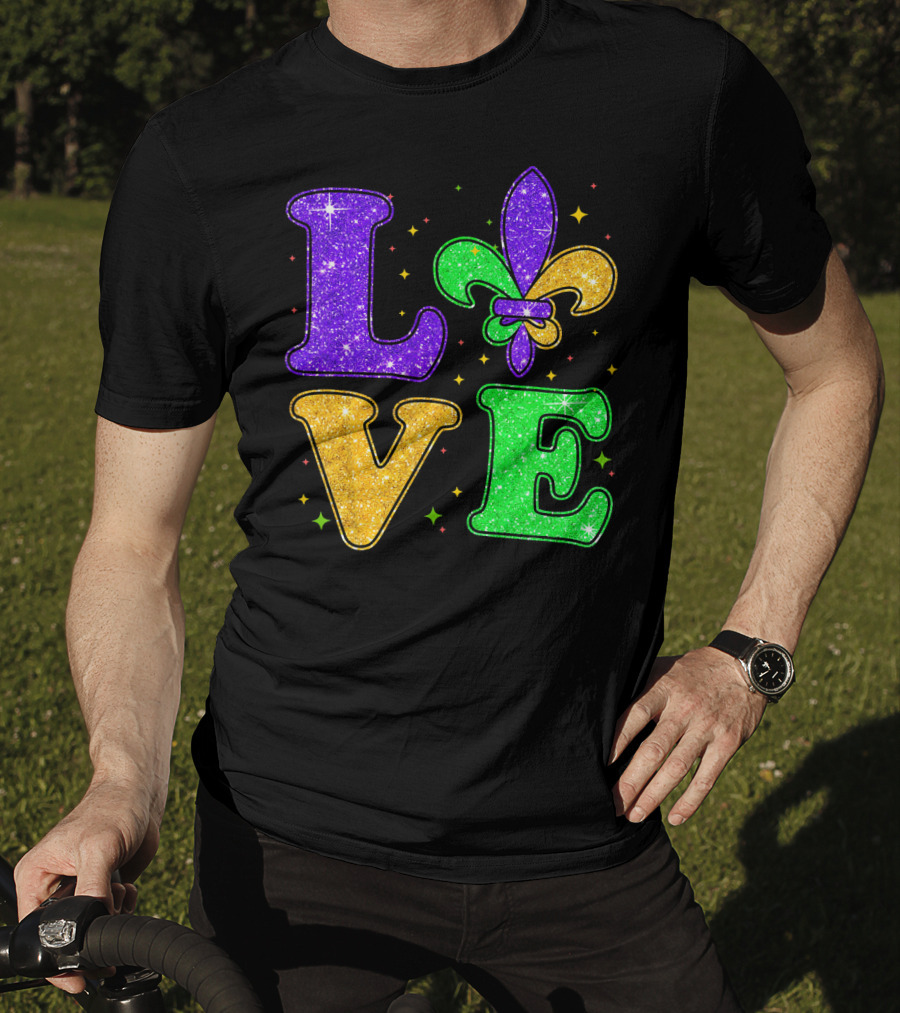 Love Mardi Gras Fleur De Lis Glitter T-Shirt