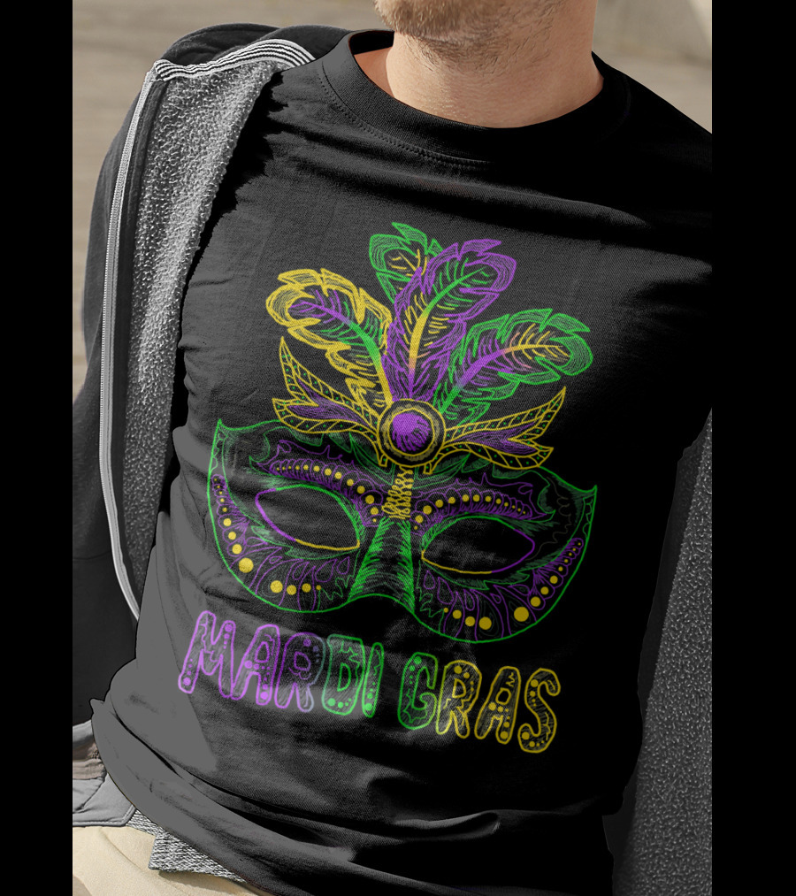 Mardi Gras Mask With Colorful Feather T-Shirt