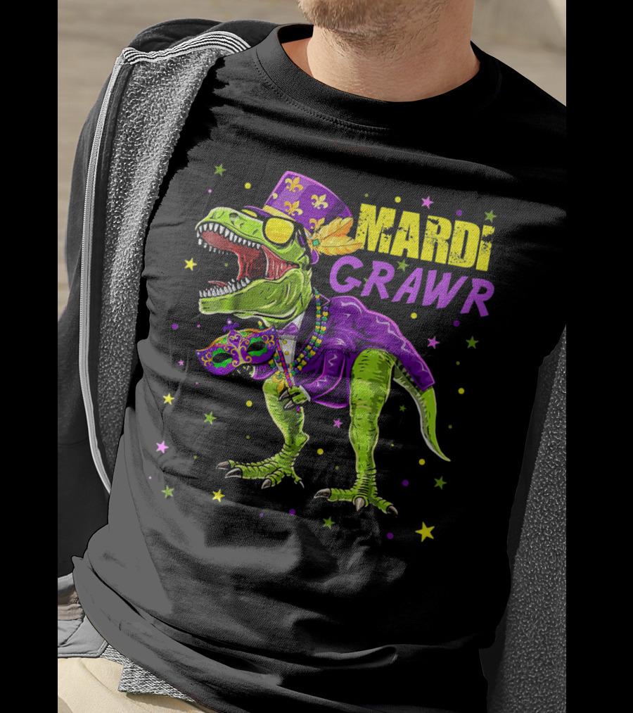 Kids Mardi Gras Dinosaur Mardi Grawr Rex Bea T-Shirt
