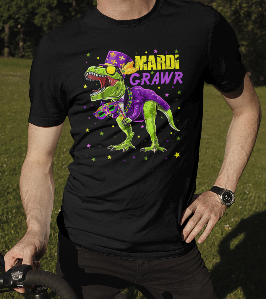 Kids Mardi Gras Dinosaur Mardi Grawr Rex Bea T-Shirt