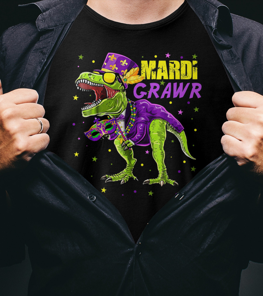 Kids Mardi Gras Dinosaur Mardi Grawr Rex Bea T-Shirt