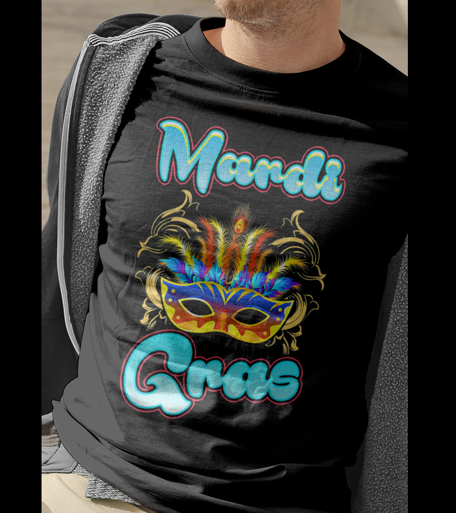 Mardi Gras New Orleans Colorful Feathered Mask T-Shirt