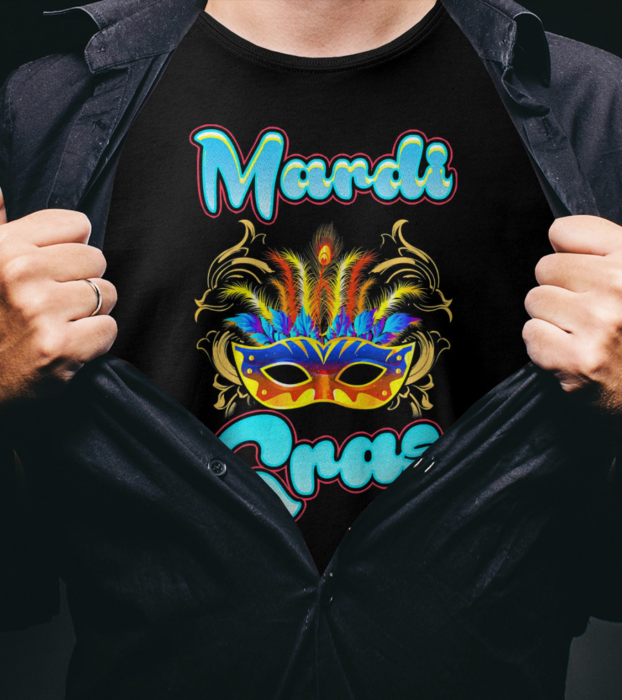Mardi Gras New Orleans Colorful Feathered Mask T-Shirt