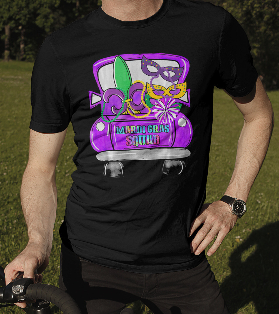 Mardi Gras Squad Truck Festive Masks And Beads T-Shirt