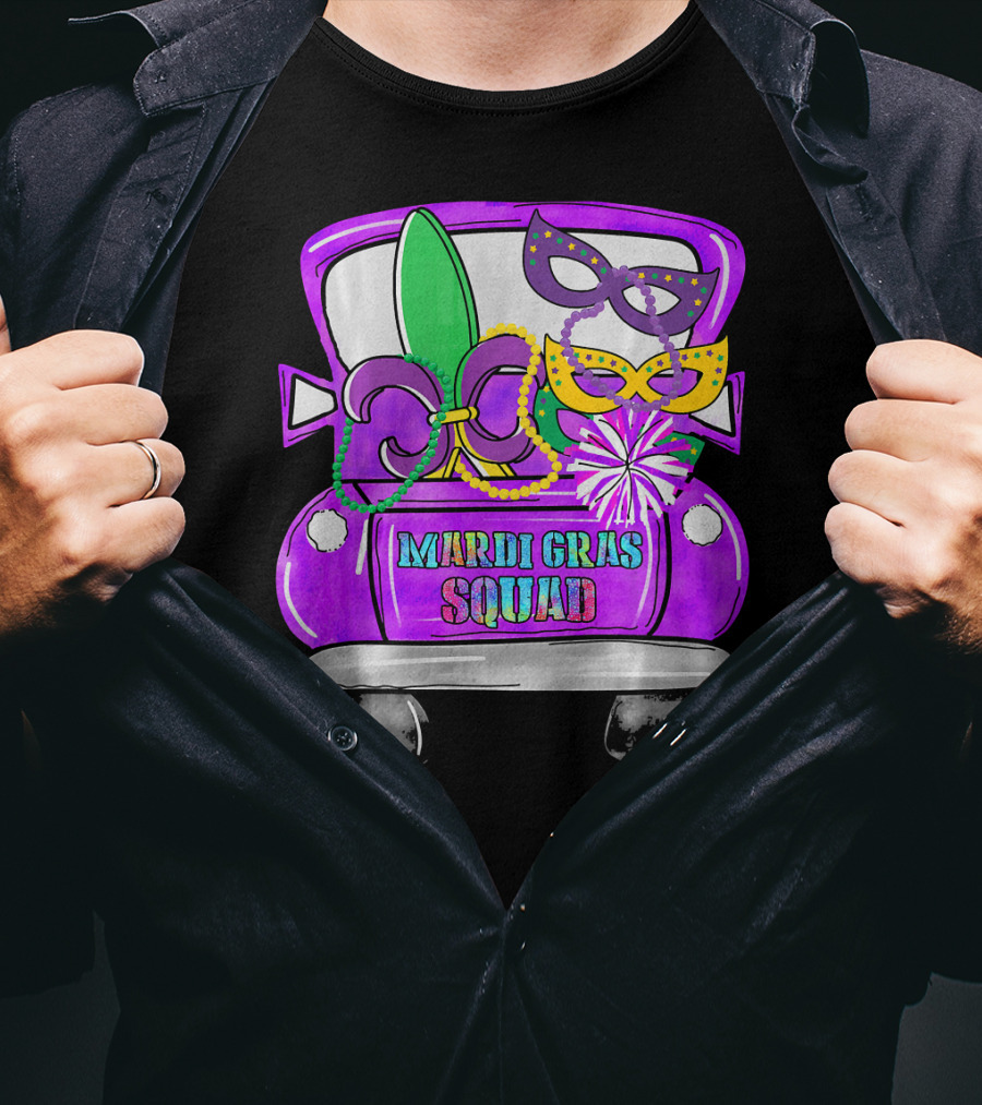 Mardi Gras Squad Truck Festive Masks And Beads T-Shirt