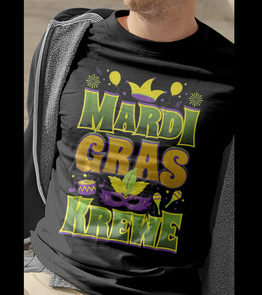 Mardi Gras Krewe Fat Tuesday Celebration With Crown And Mask T-Shirt