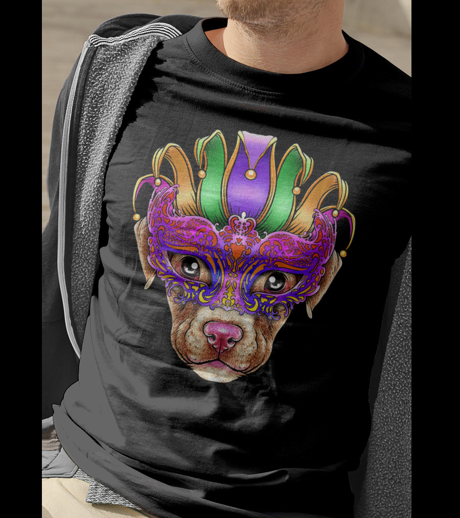 Pitbull Dog Jester Mask Mardi Gras T-Shirt