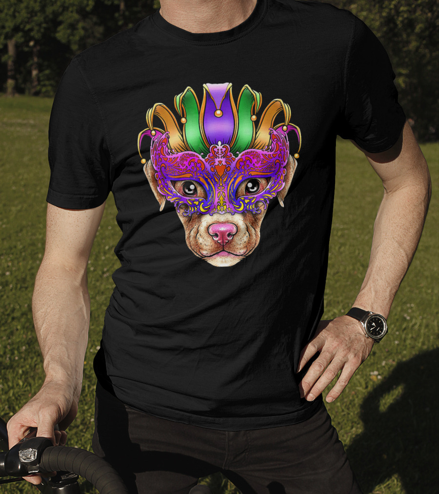 Pitbull Dog Jester Mask Mardi Gras T-Shirt