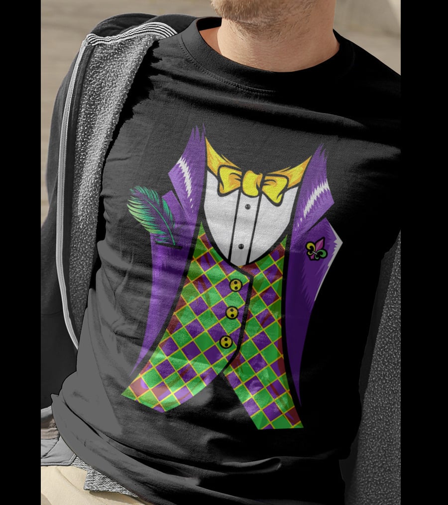Mardi Gras Tuxedo Cool Feather Fleur-de-lis T-Shirt