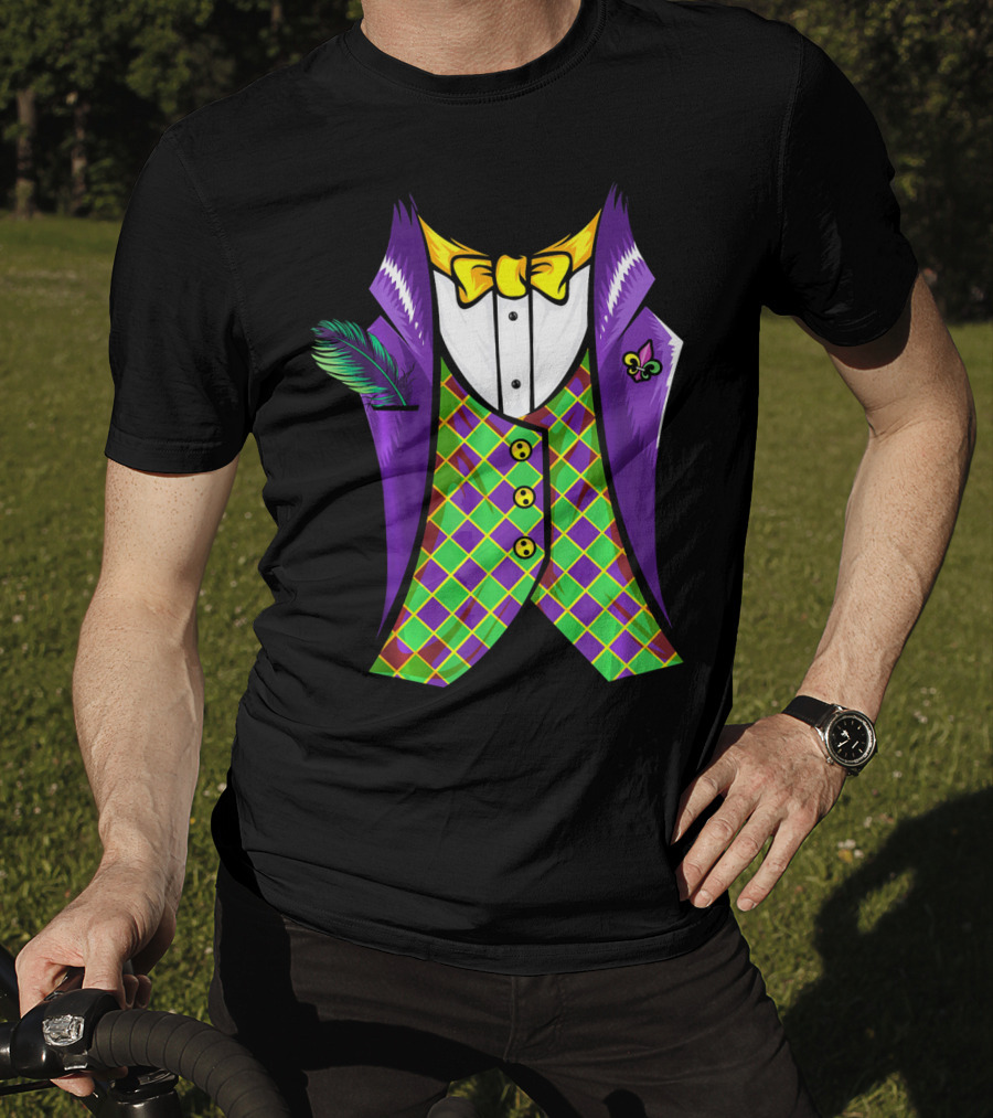Mardi Gras Tuxedo Cool Feather Fleur-de-lis T-Shirt